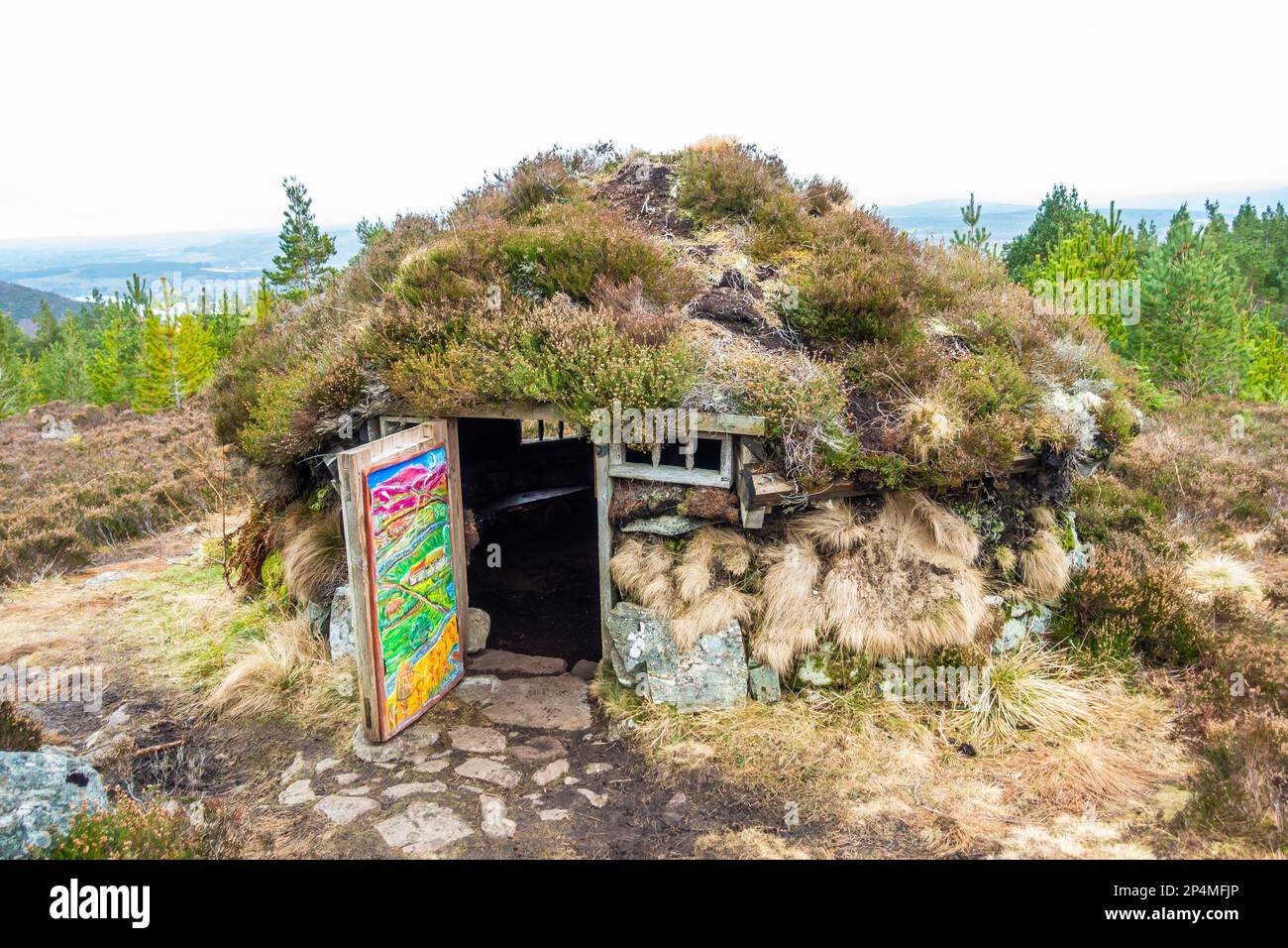 The shieling hut at Abriachan Forest Trails near Drumnadrochit in Scotland Stock Photo