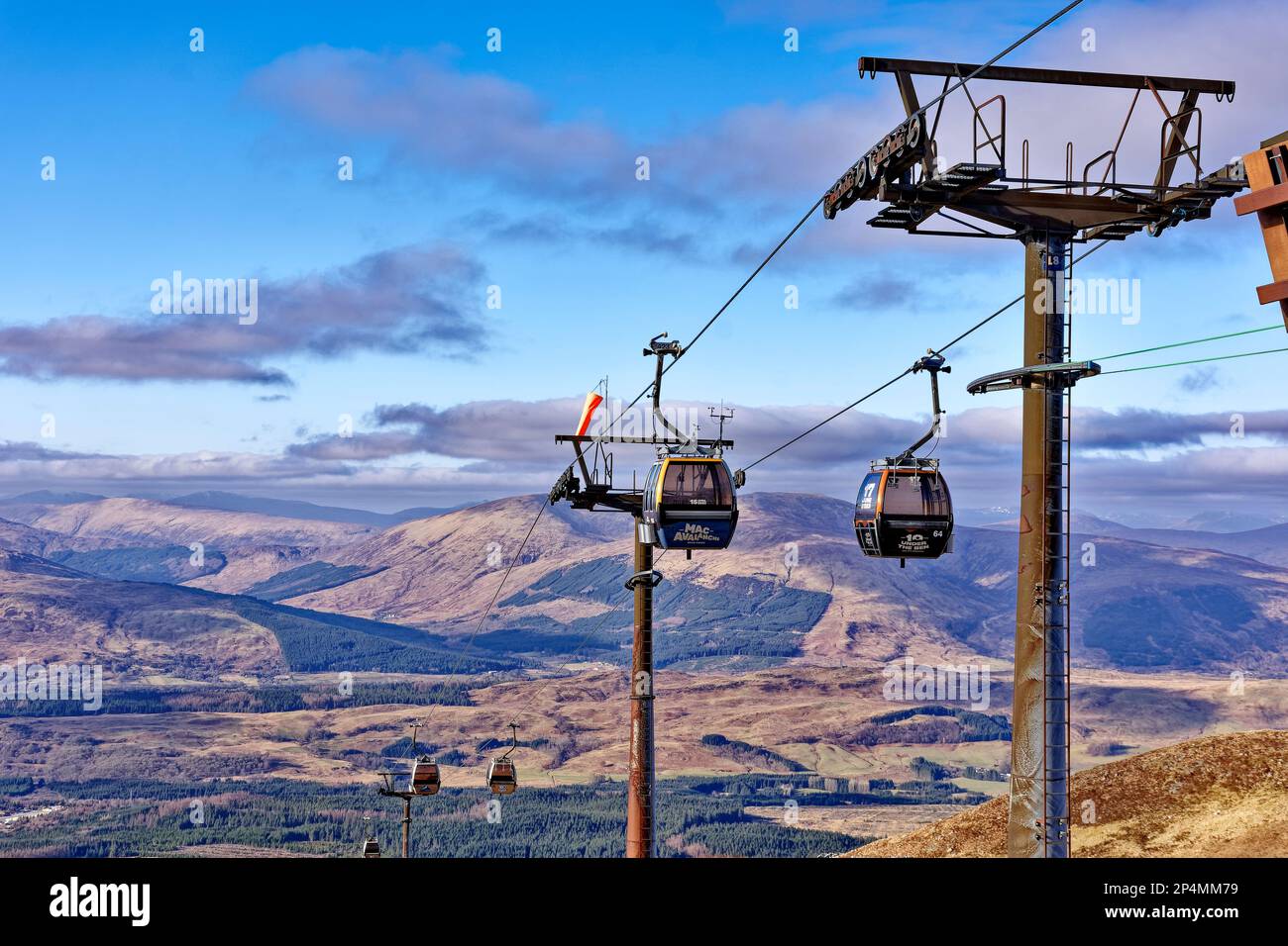 Fort William Aonach Mor Mountain Nevis Range five gondolas arriving or