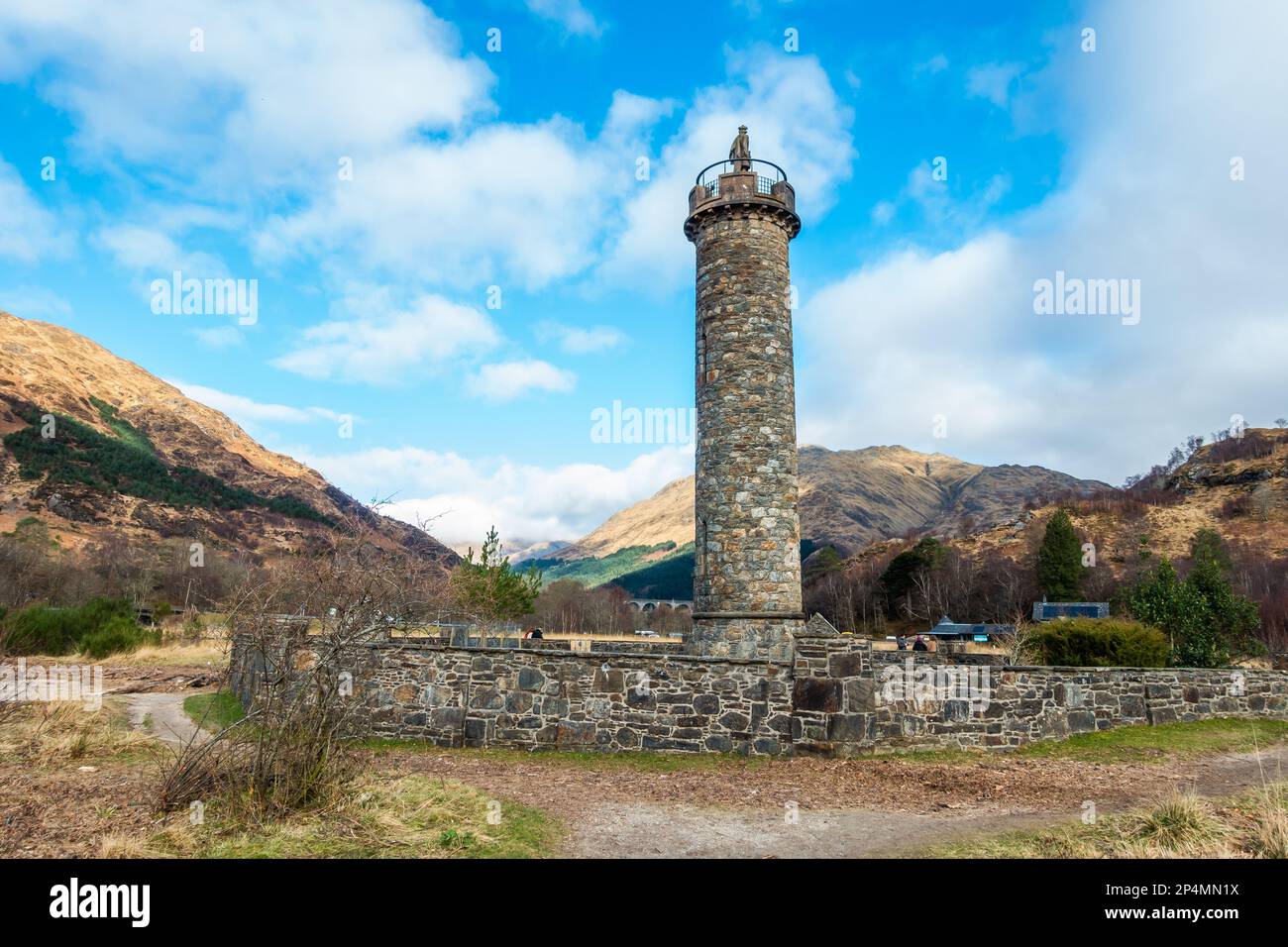 Glenfinnan Monument on the shores of Loch Shiel in the Lochaber area of Scotland Stock Photo