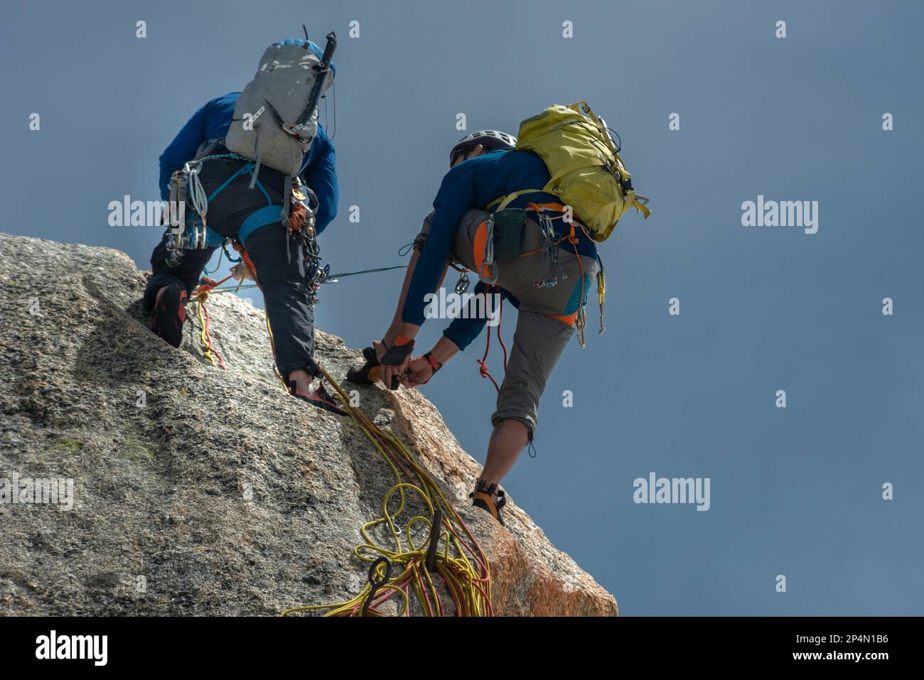 Climbers at Aiguille du Midi, Mont Blanc, France Stock Photo