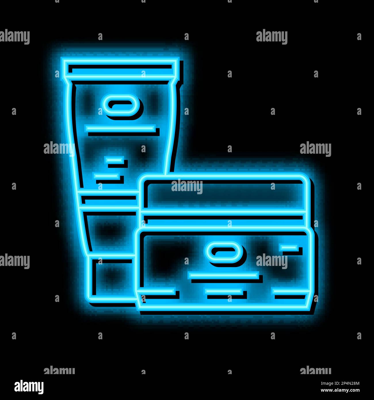 suntan cream cosmetic packaging neon glow icon illustration Stock Vector