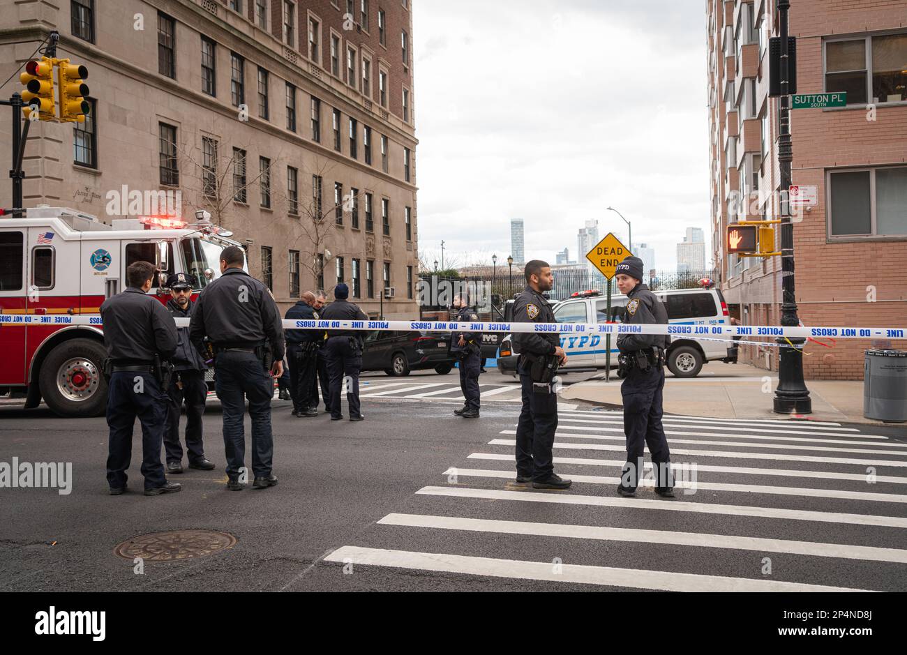 New York City, USA. 05th Mar, 2023. A 35 year old woman was found dead in a car in midtown Manhattan, New York City, NY on March 5, 2023. Police believe the woman may have ingested some form of liquid chemical that was found in her car. (Photo by Steve Sanchez/Sipa USA) Credit: Sipa USA/Alamy Live News Stock Photo