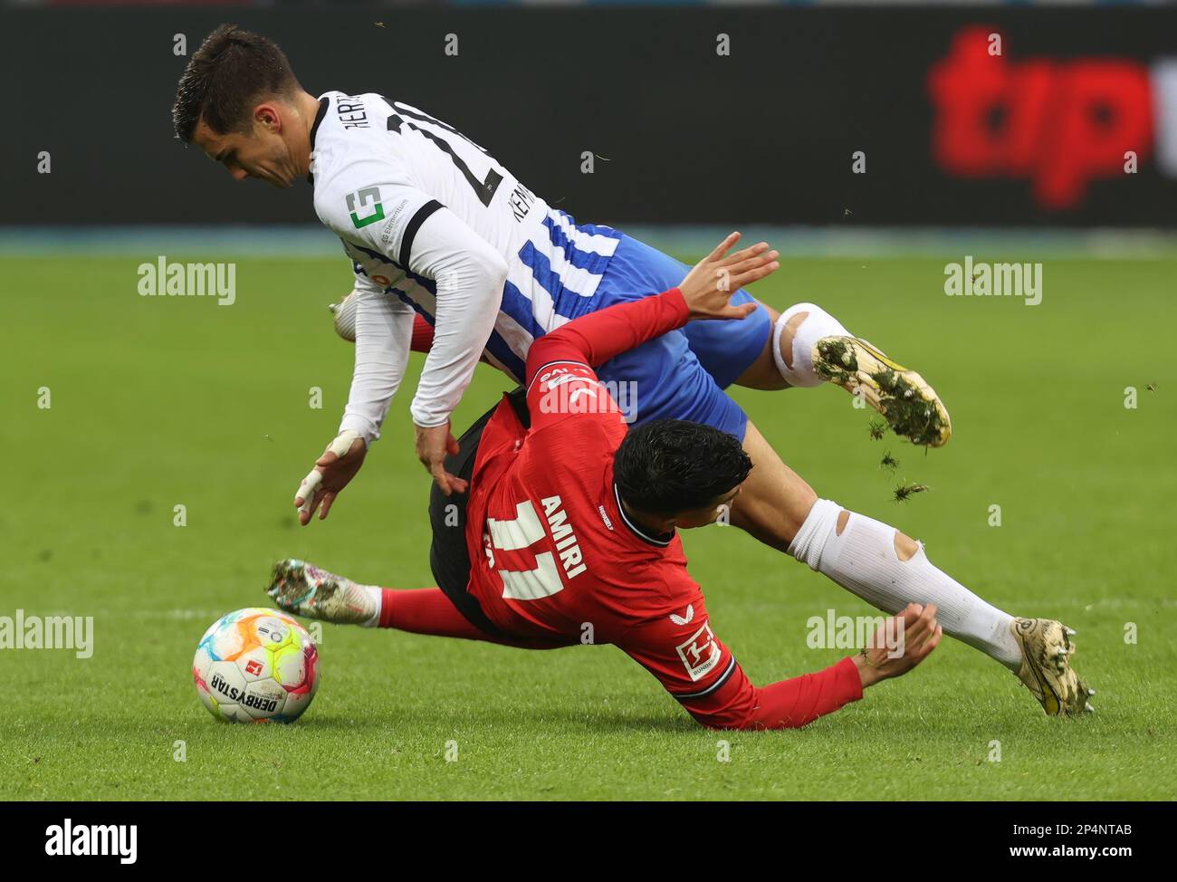 Leverkusen, Germany. 05th Mar, 2023. Marc-Oliver Kempf (Hertha), Amine Adli  (Bayer), Leverkusen, Germany. 05th Mar, 2023. 1. Bundesliga, Matchday 23,  Bayer 04 Leverkusen - Hertha BSC Berlin. DFL REGULATIONS PROHIBIT ANY USE