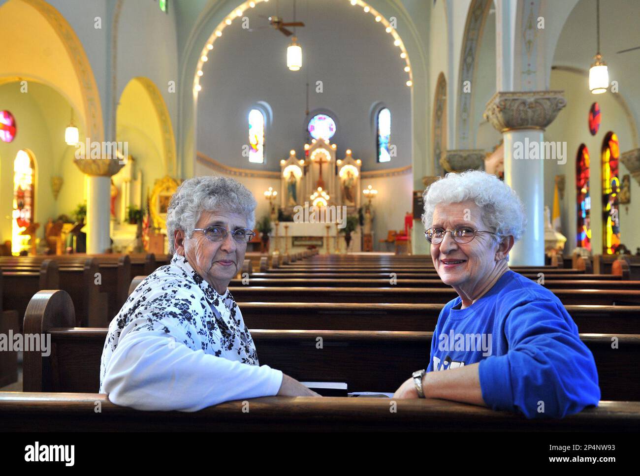 Gloria Schroeder, left, and Clara Veitenheimer pose for a photo at St