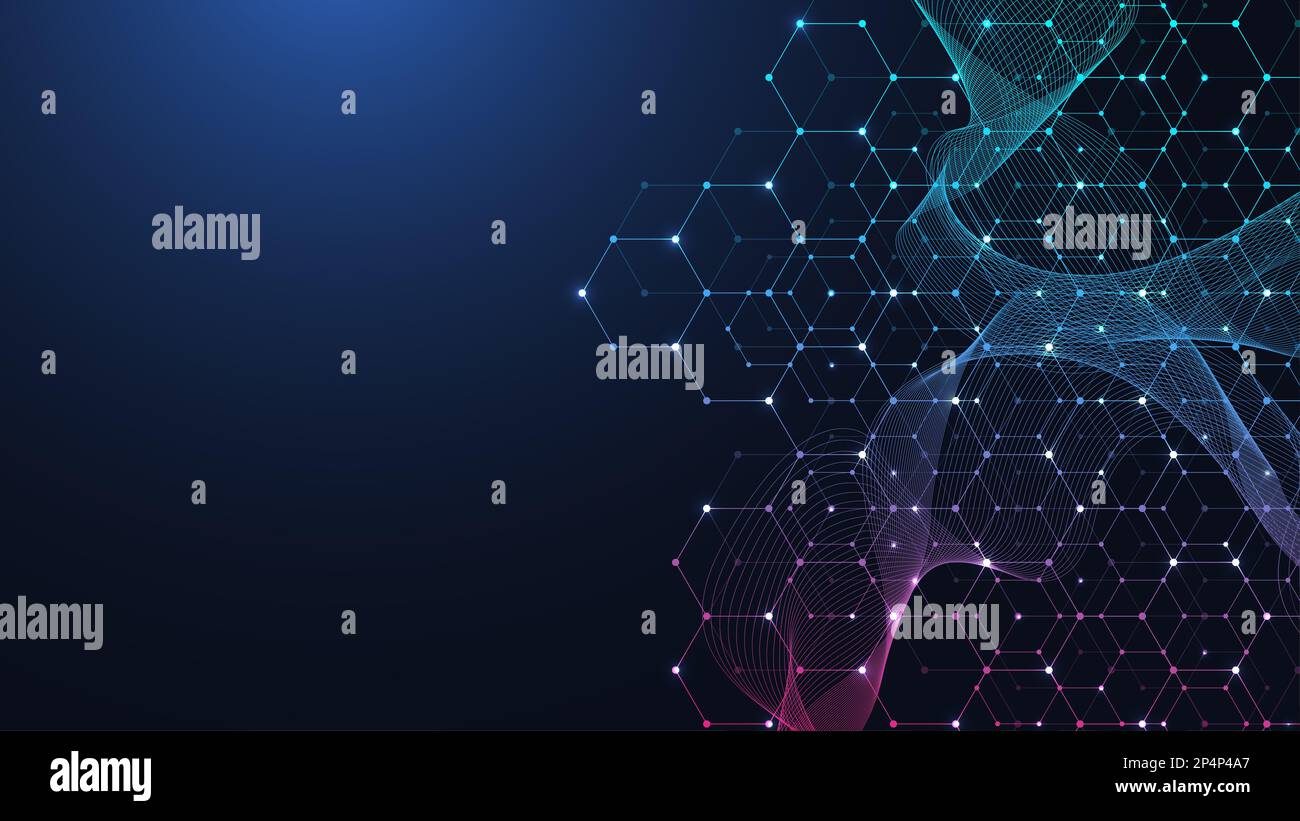 Technology abstract lines and dots connect background with hexagons ...