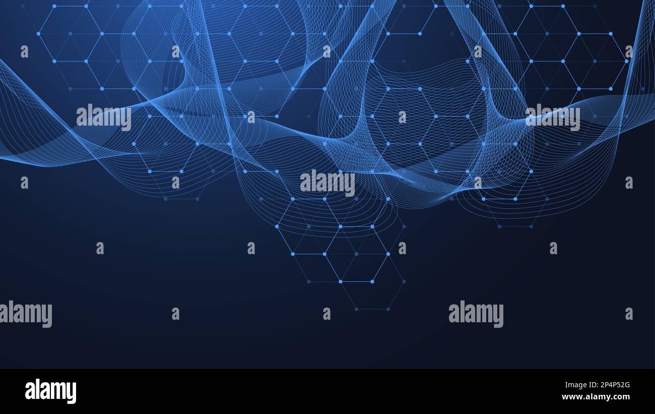 Technology abstract lines and dots connect background with hexagons ...