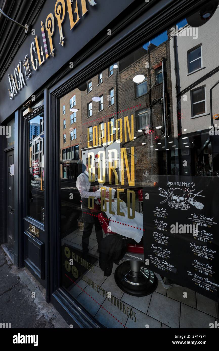 Jack the Clipper barbers shop, Toynbee Street, London E1 Stock Photo Alamy