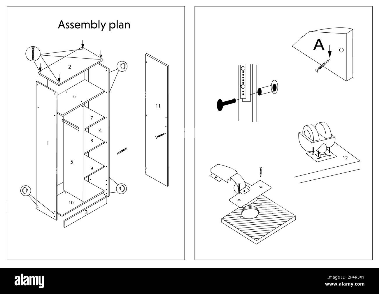 Furniture assembly plan on white background, illustration Stock Photo