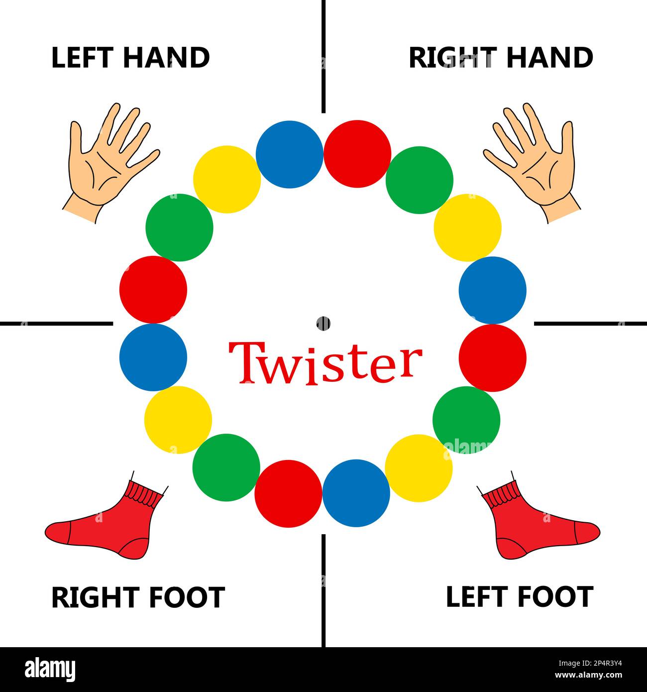 Twister spinner board, illustration. Game of physical skill Stock Photo