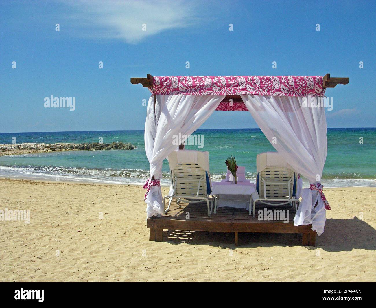 a beach bed at a Caribbean resort Stock Photo