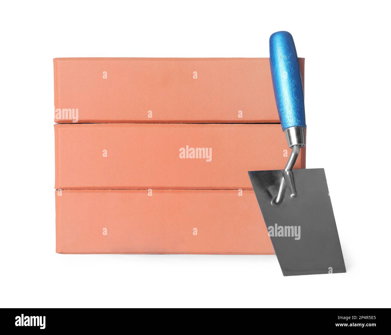 Red bricks and trowel on white background Stock Photo Alamy