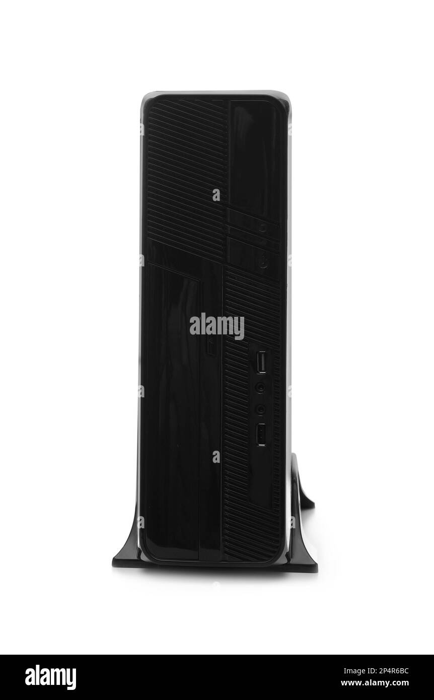 Modern black computer system unit isolated on white Stock Photo - Alamy