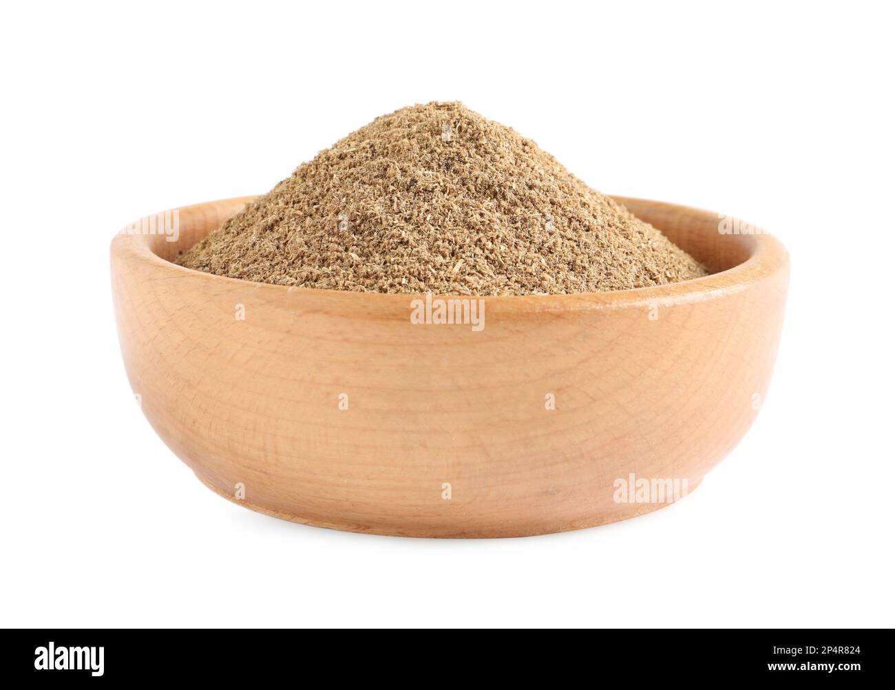 Wooden bowl with powdered coriander on white background Stock Photo - Alamy