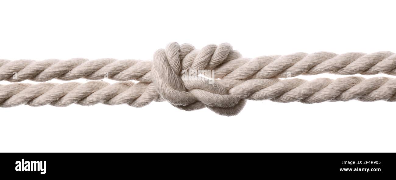 Cotton rope with knot on white background Stock Photo - Alamy