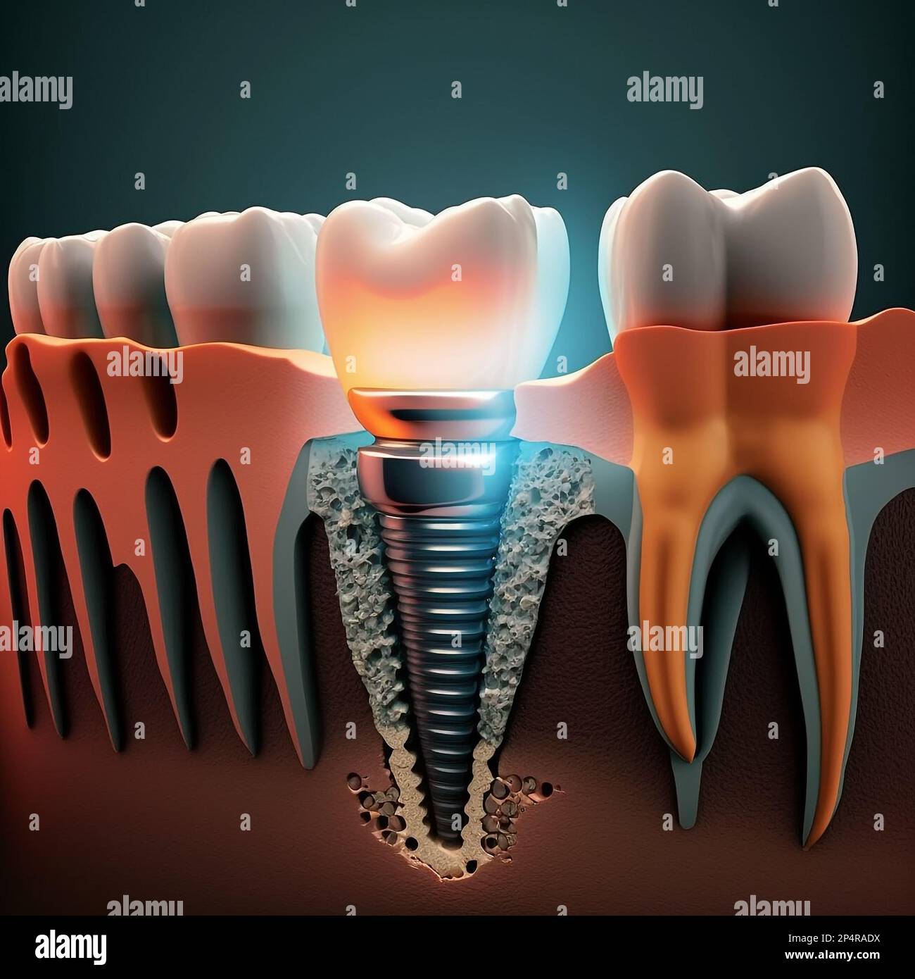 Implanted Tooth Dental implant. Dental surgery. Healthy teeth and dental implant Stock ...