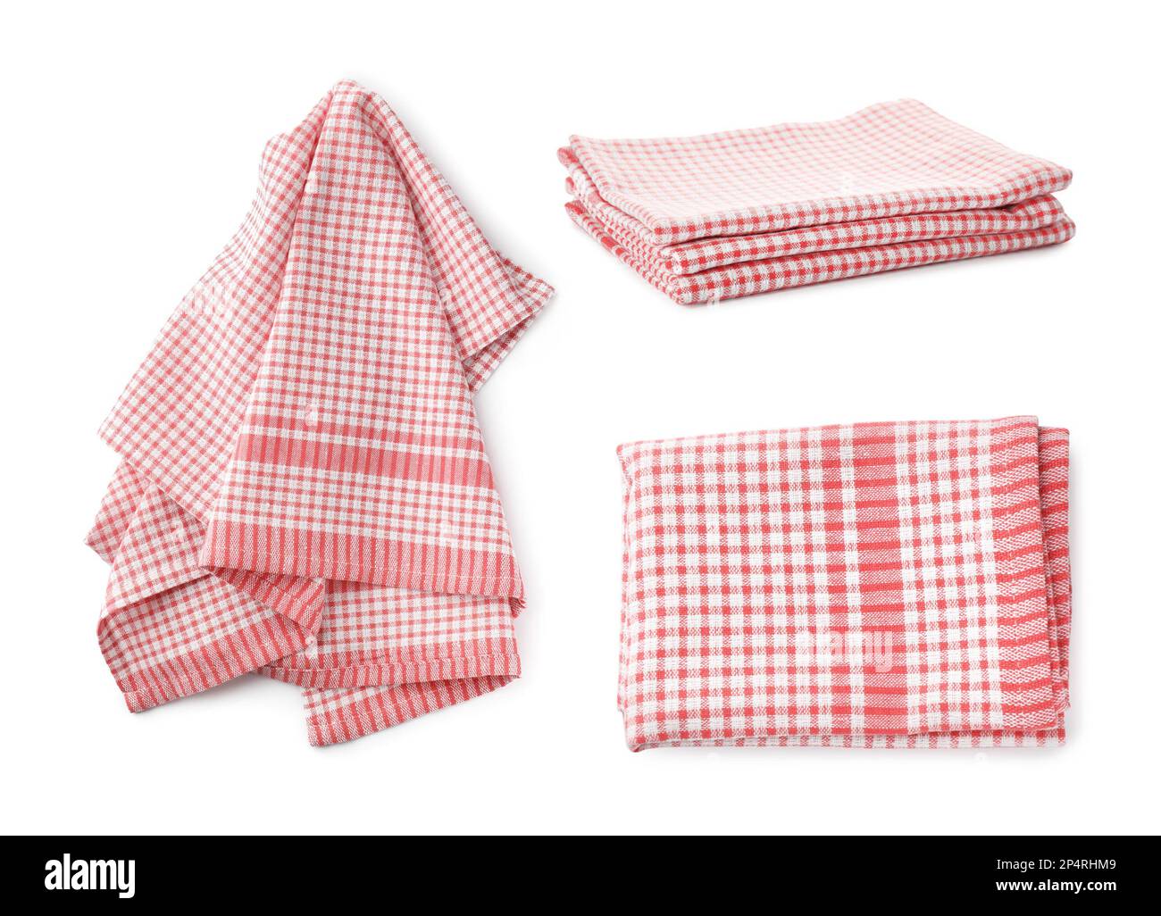 Set with clean kitchen towels on white background Stock Photo Alamy