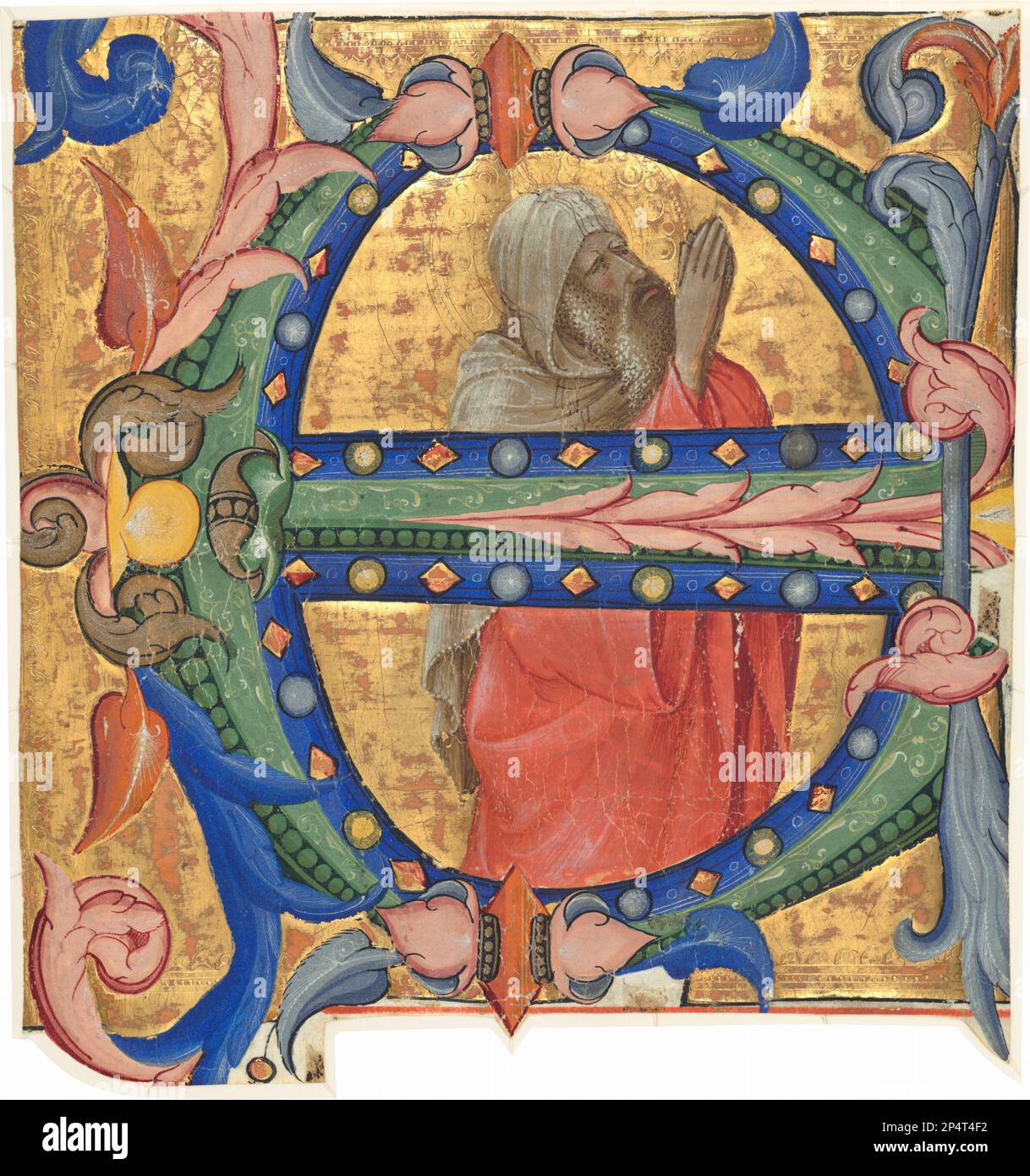 Lorenzo Monaco  Praying Prophet, 1410/1413 Initial F from a Choir Book (Gradual)  miniature on vellum Stock Photo