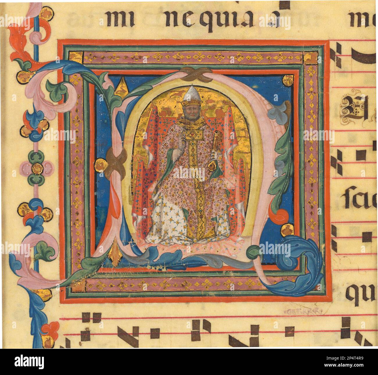 Lippo Vanni Saint Peter Enthroned, 1345/1350 Initial N from a Choir Book (Gradual) Medium miniature on vellum Stock Photo