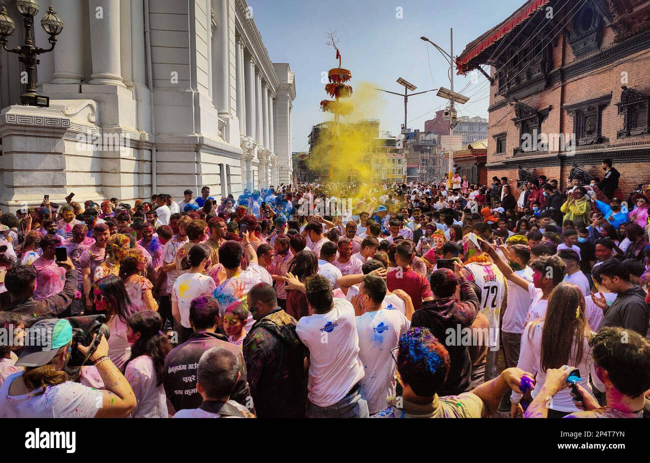 Kathmandu, Bagmati, Nepal. 6th Mar, 2023. People gather to celebrate Holi festival in Kathmandu