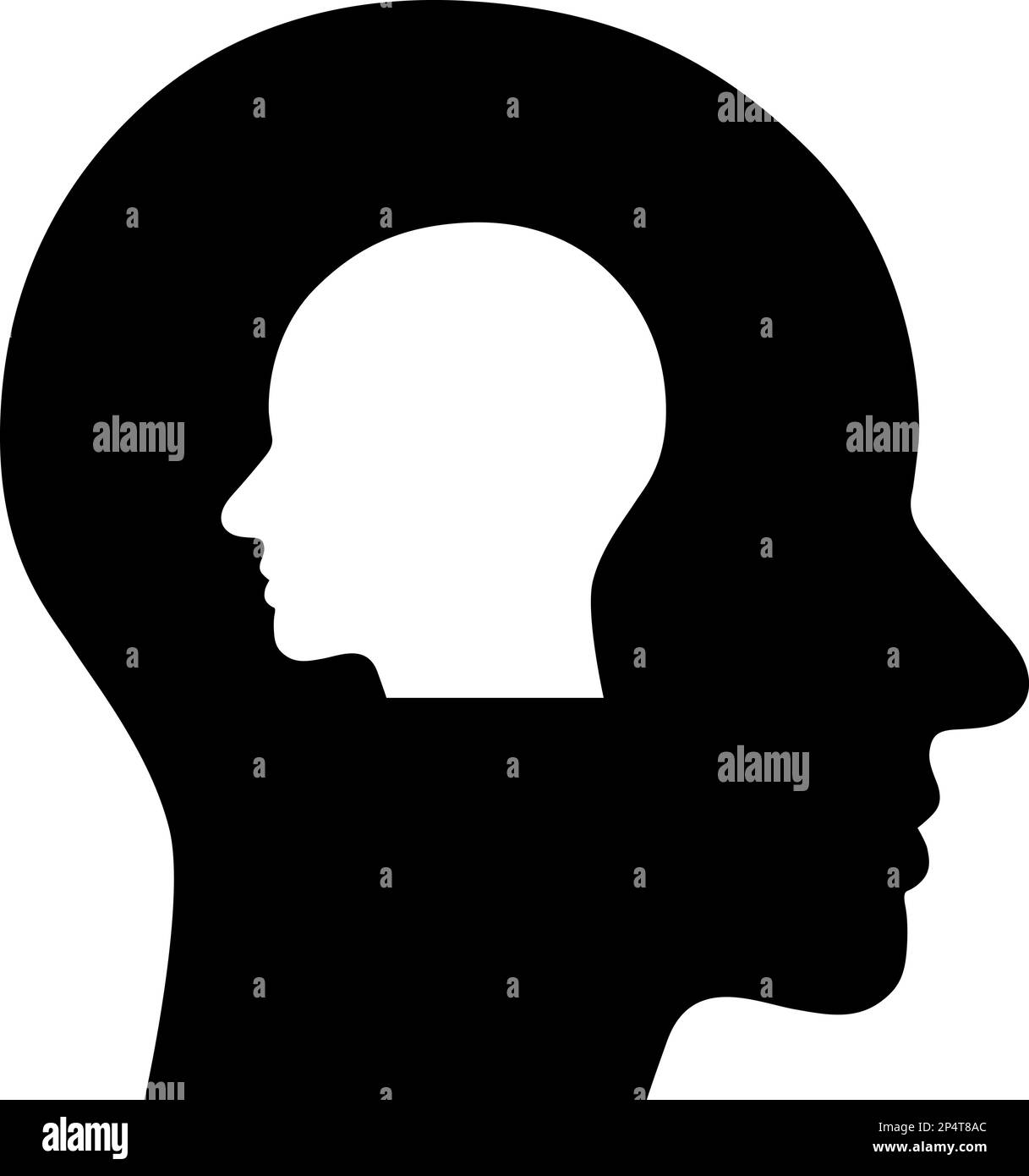 Flat icon of head silhouette in head silhouette as a concept of inner confrontation Stock Vector