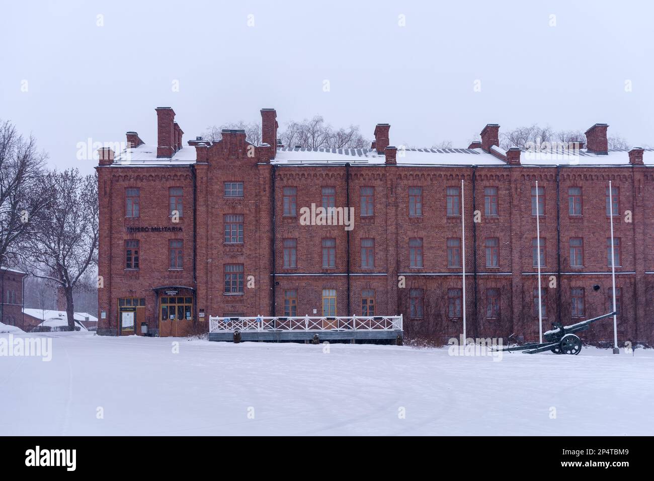Museo Militaria, The artillery and military museum in winter. Hameenlinna, Finland. February 23, 2023. Stock Photo