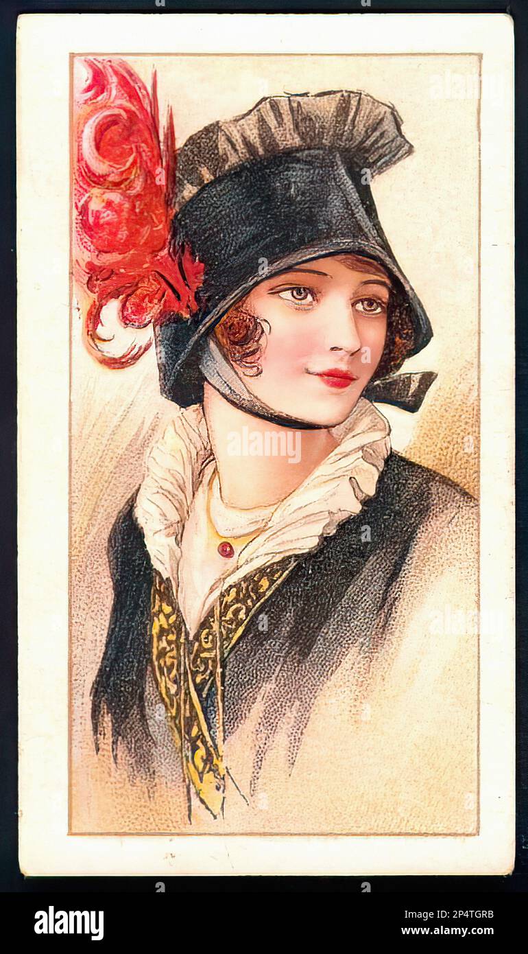 Beauties in Picture Hats 00020 - Vintage Cigarette Card Stock Photo