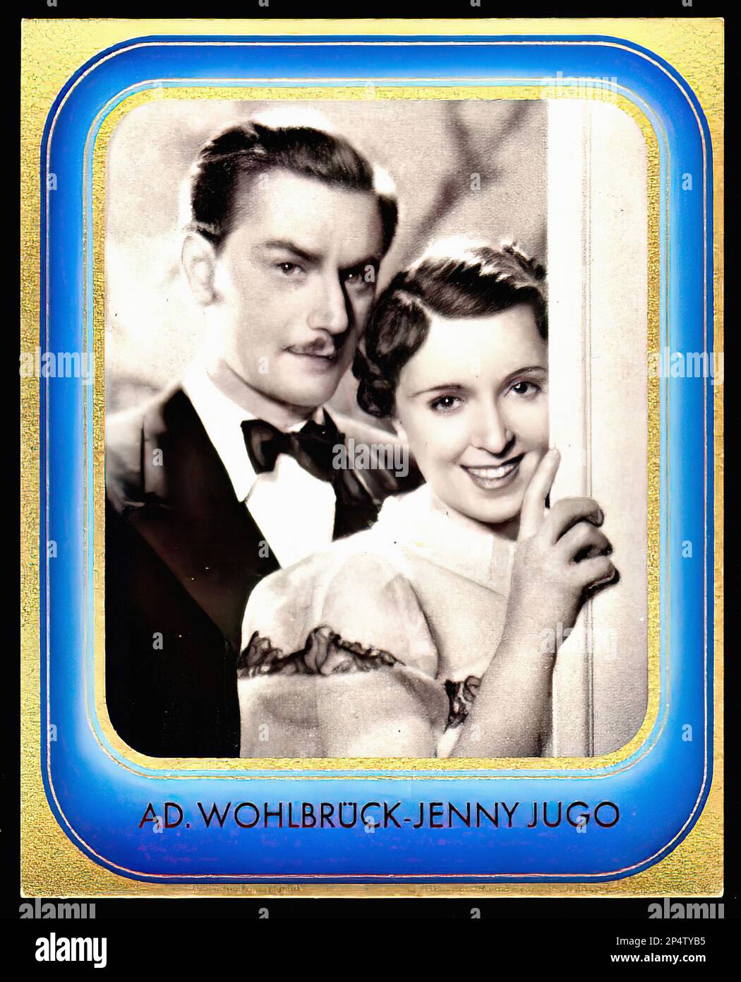 Portrait of Adolf Wohlbruck and Jenny Jugo - Vintage German Cigarette Card Stock Photo