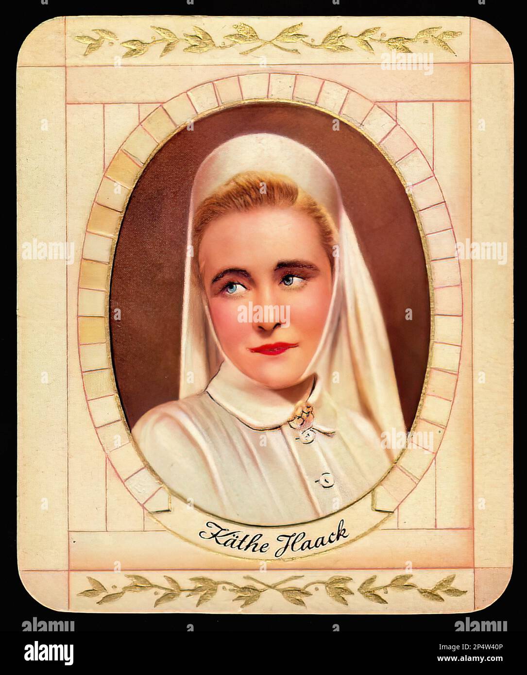 Portrait of Kathe Haack - Vintage German Cigarette Card Stock Photo