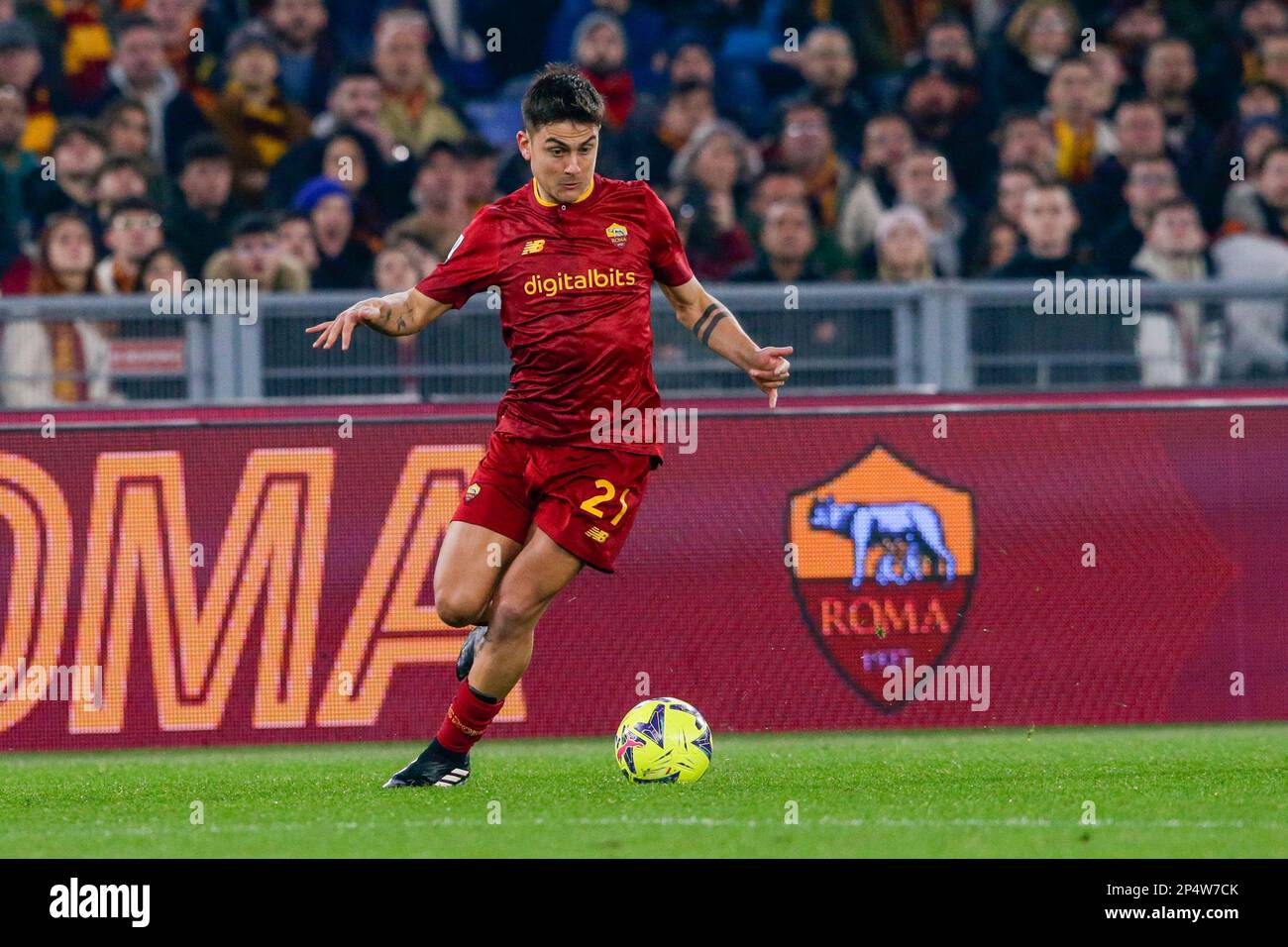 RomaÕs Argentine forward Paulo Dybala controls the ball during the ...