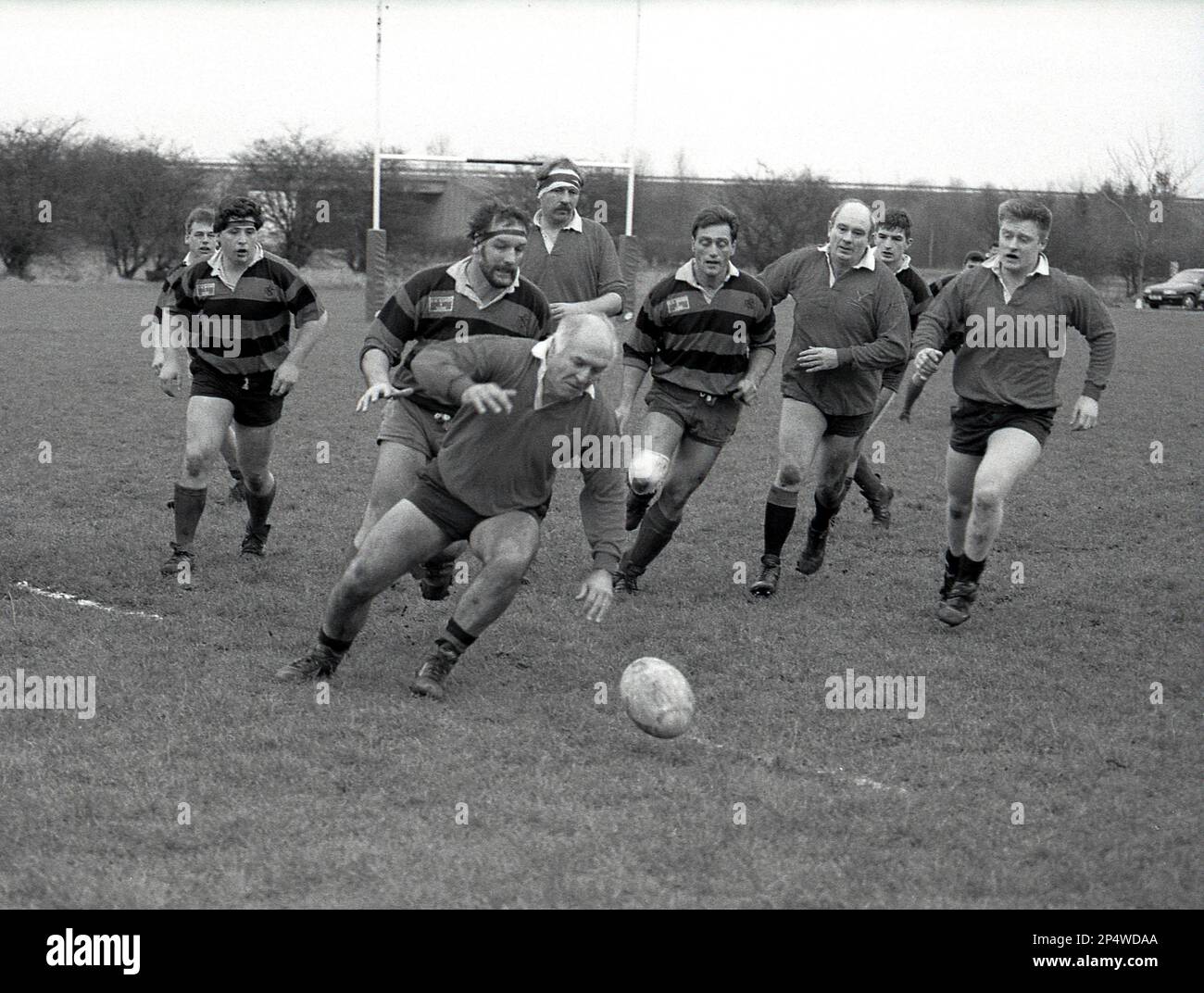 1980s, amateur rugby union match, forwards competing for loose ball, Sleaford, Lincs, England, UK. Stock Photo