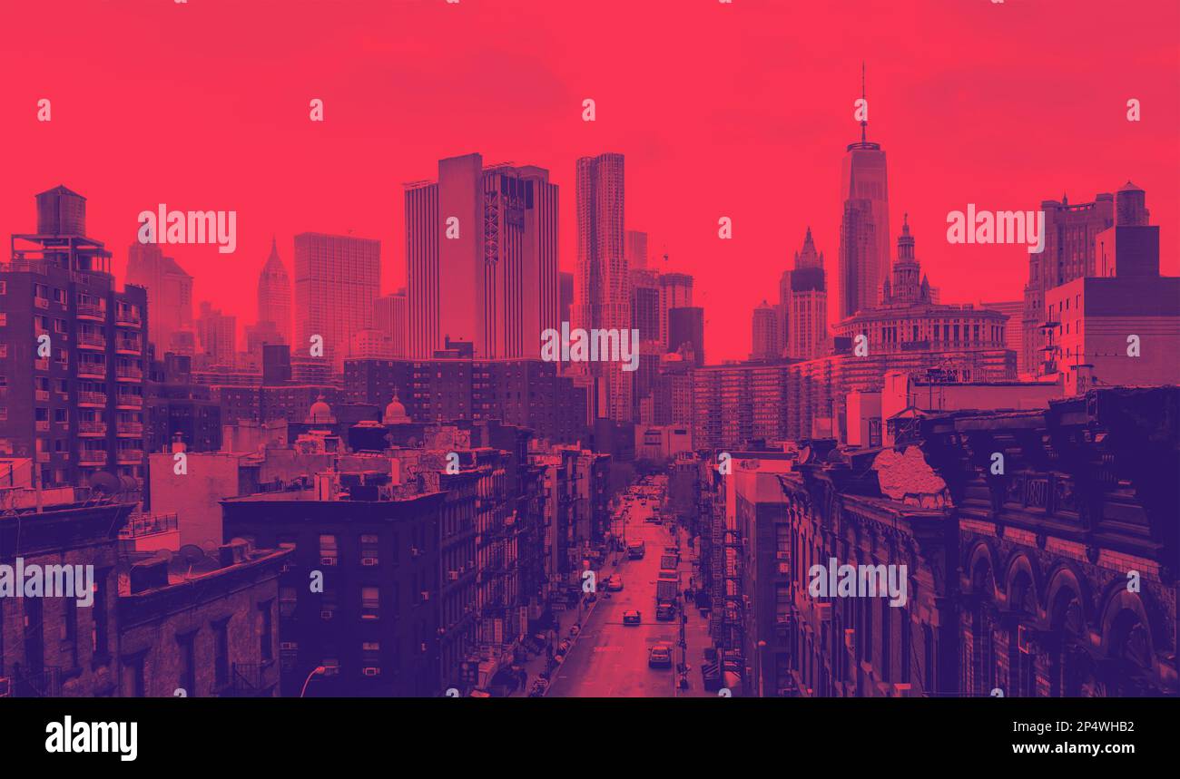 New York City overhead view of Madison Street in Chinatown and the