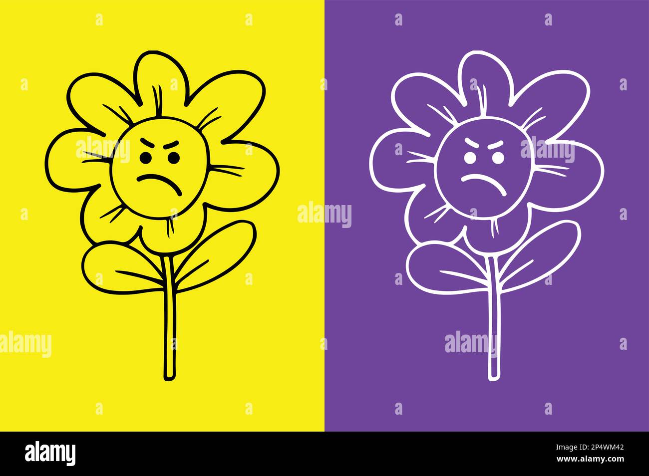 Flower angry face emoji Stock Vector