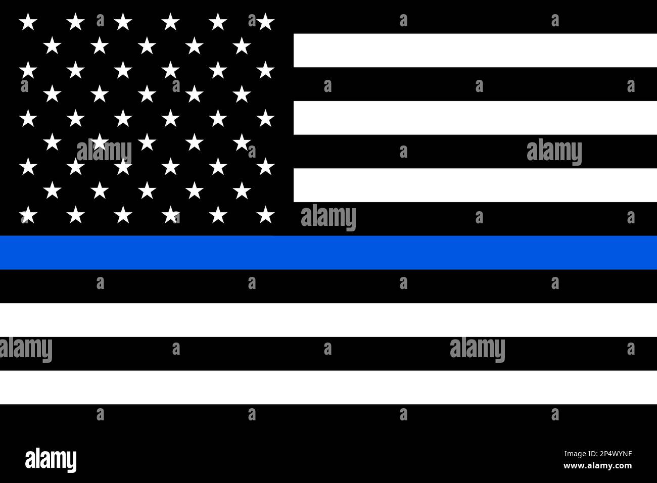 United States flag black and white with blue line. Police Support Stock Vector