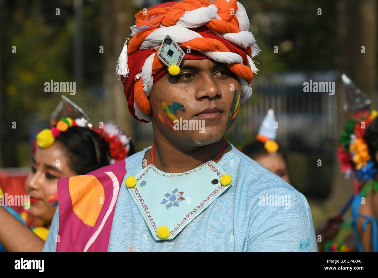 March 05, 2023, Kolkata, India Dancers performing Basanta Utsav to