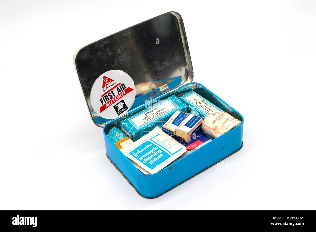 1960s metal tin containing johnson's vintage first aid kit for travel ...