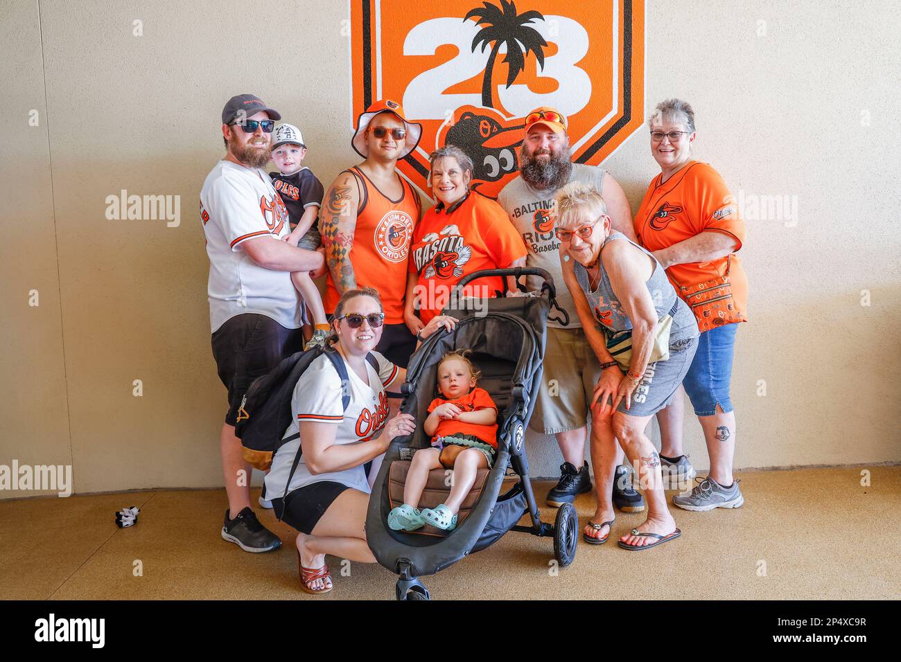 Sarasota FL USA; Baltimore Orioles fans enjoying a day at the park during an MLB spring training game against the Atlanta Braves at Ed Smith Stadium. Stock Photo