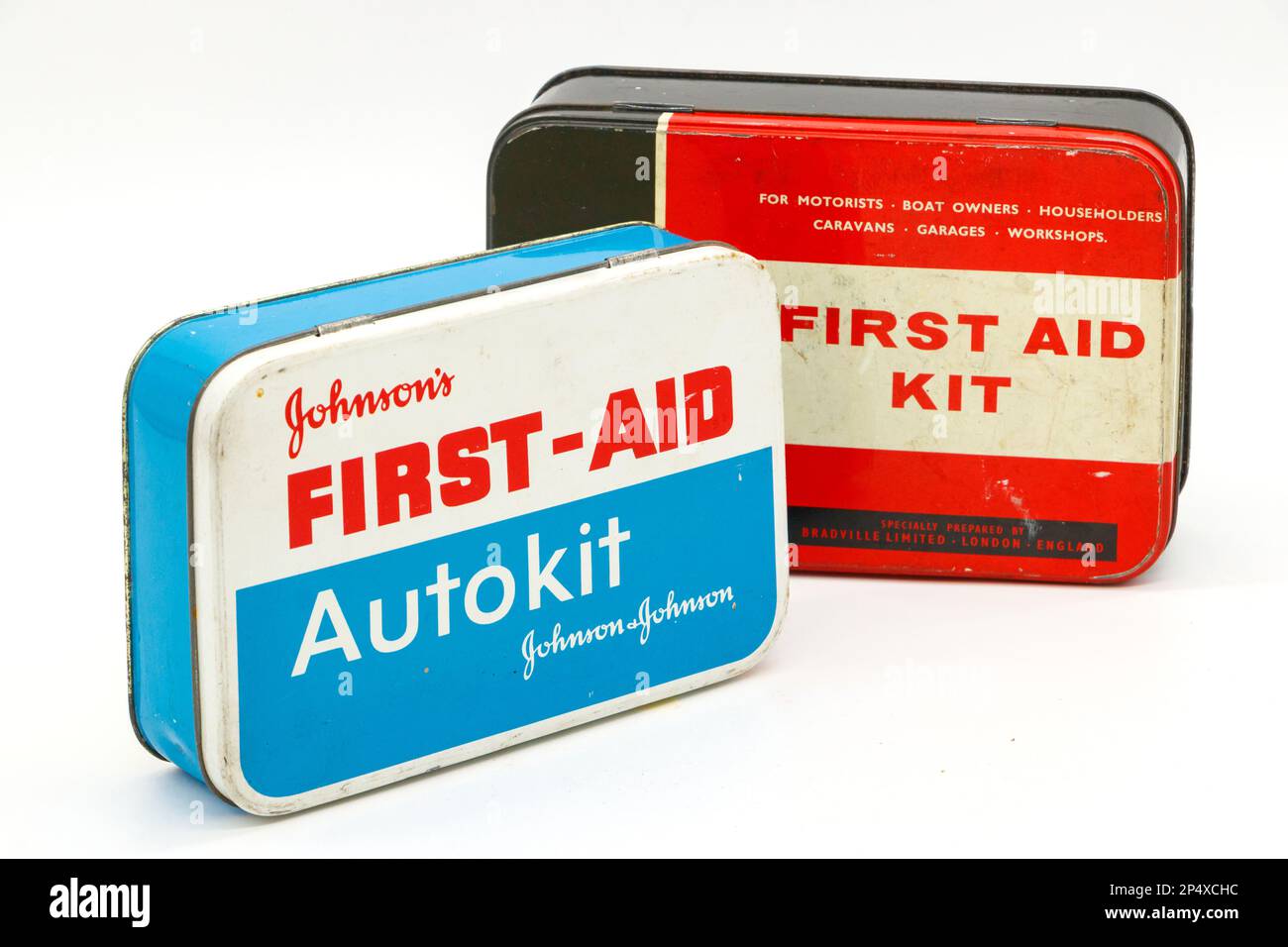 1960s metal tin containing first aid kit for travel or car use Stock Photo  - Alamy