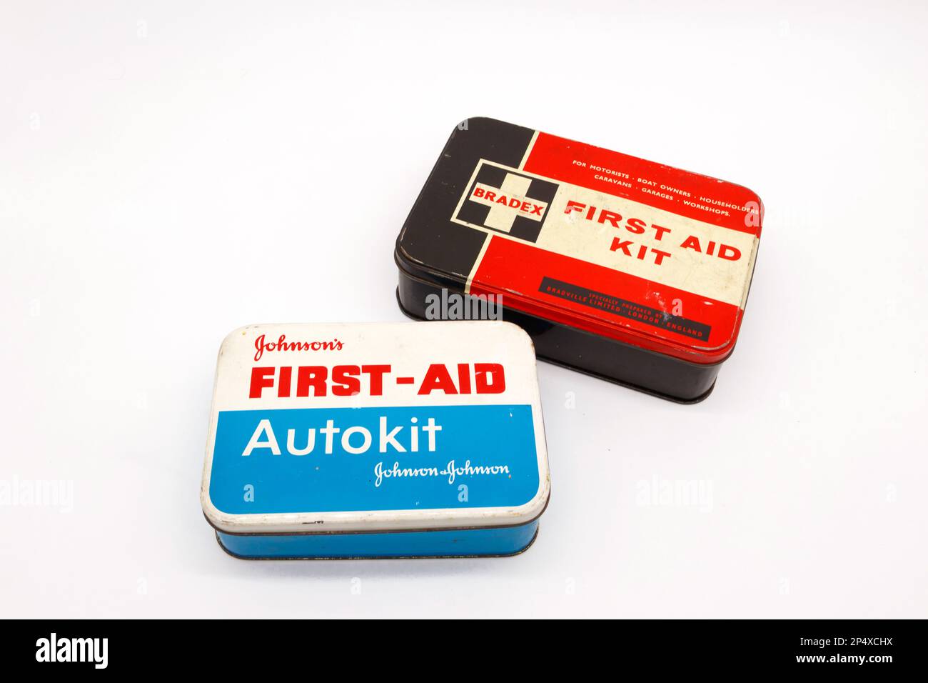 1960s metal tin containing vintage first aid kit for travel or car use ...