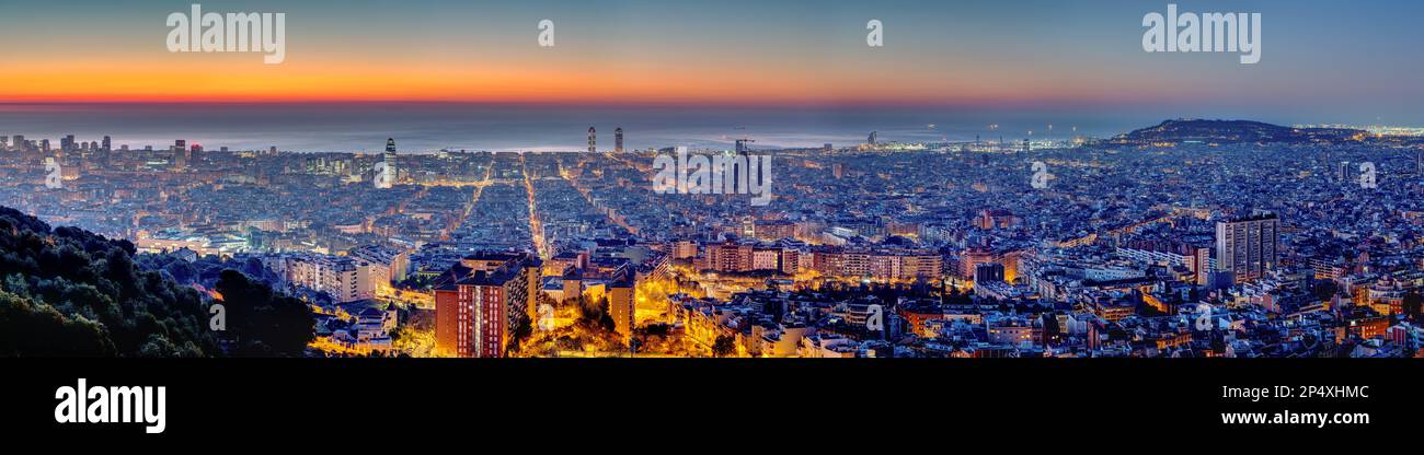 Panorama of Barcelona in Spain at dawn Stock Photo