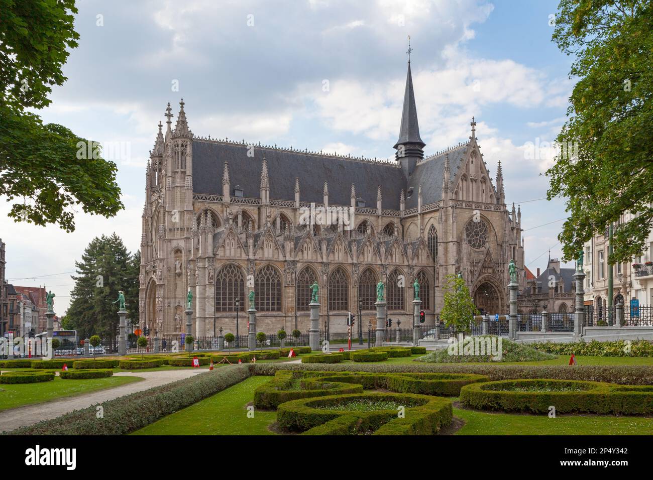 Brussels, Belgium - July 02 2019: The Church of Our Blessed Lady of the Sablon. Stock Photo