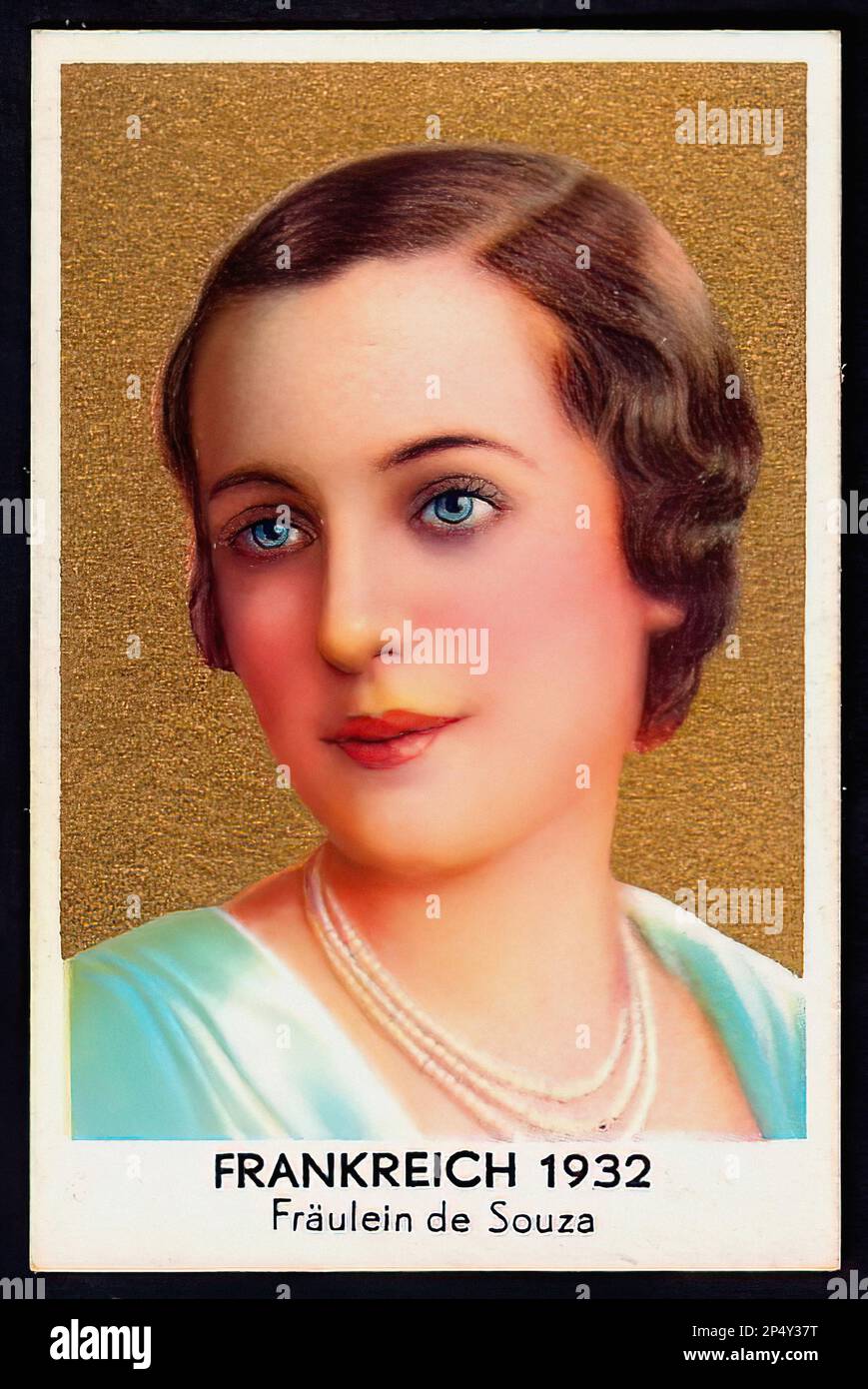 Portrait of Miss France 1932 Vintage German Cigarette Card Stock