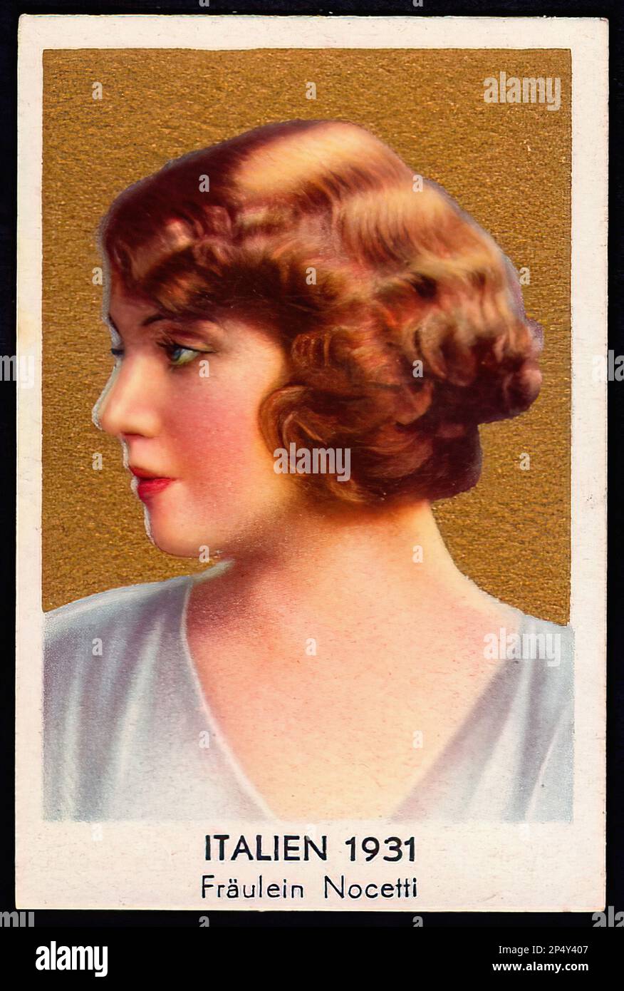 Portrait of Miss Italy 1931 - Vintage German Cigarette Card Stock Photo