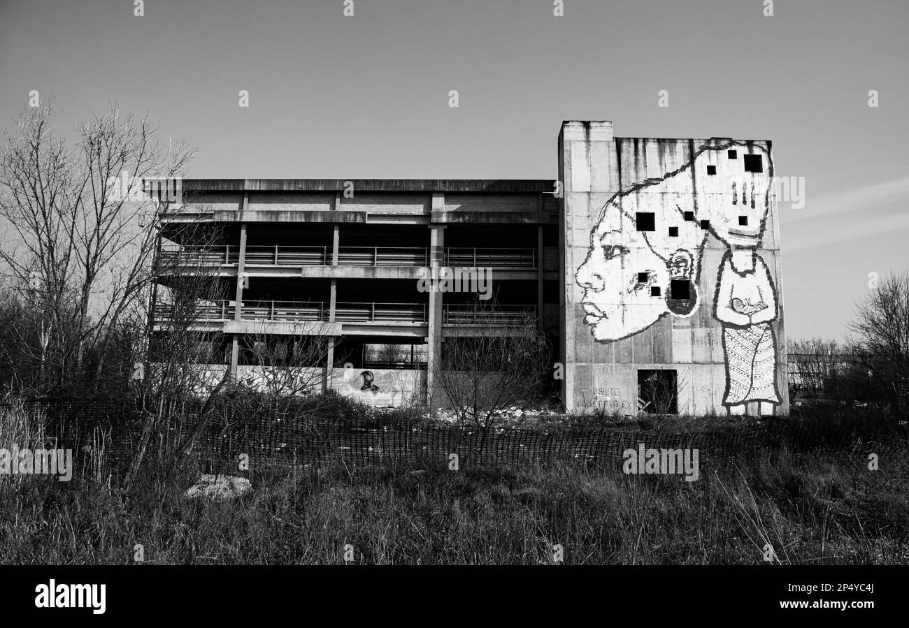 Murals on old abandoned building Stock Photo