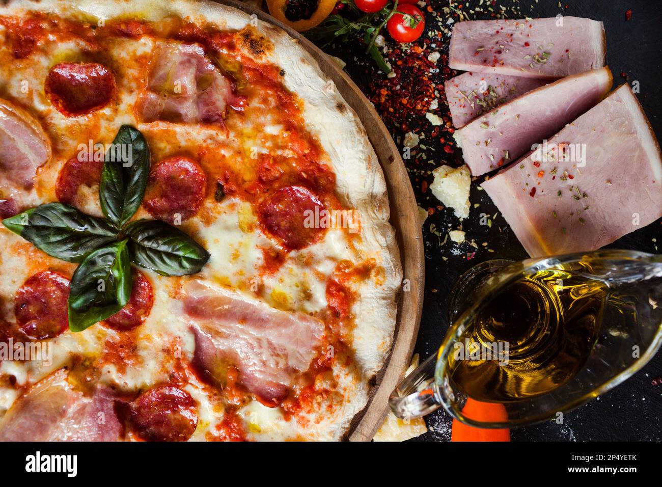 pepperoni pizza fattening meat meal Stock Photo Alamy