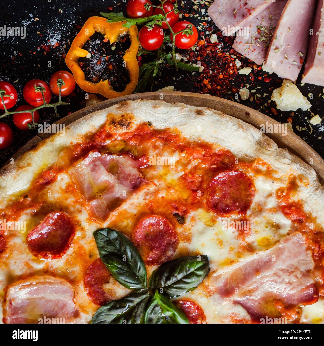 pepperoni pizza fattening meat meal Stock Photo Alamy