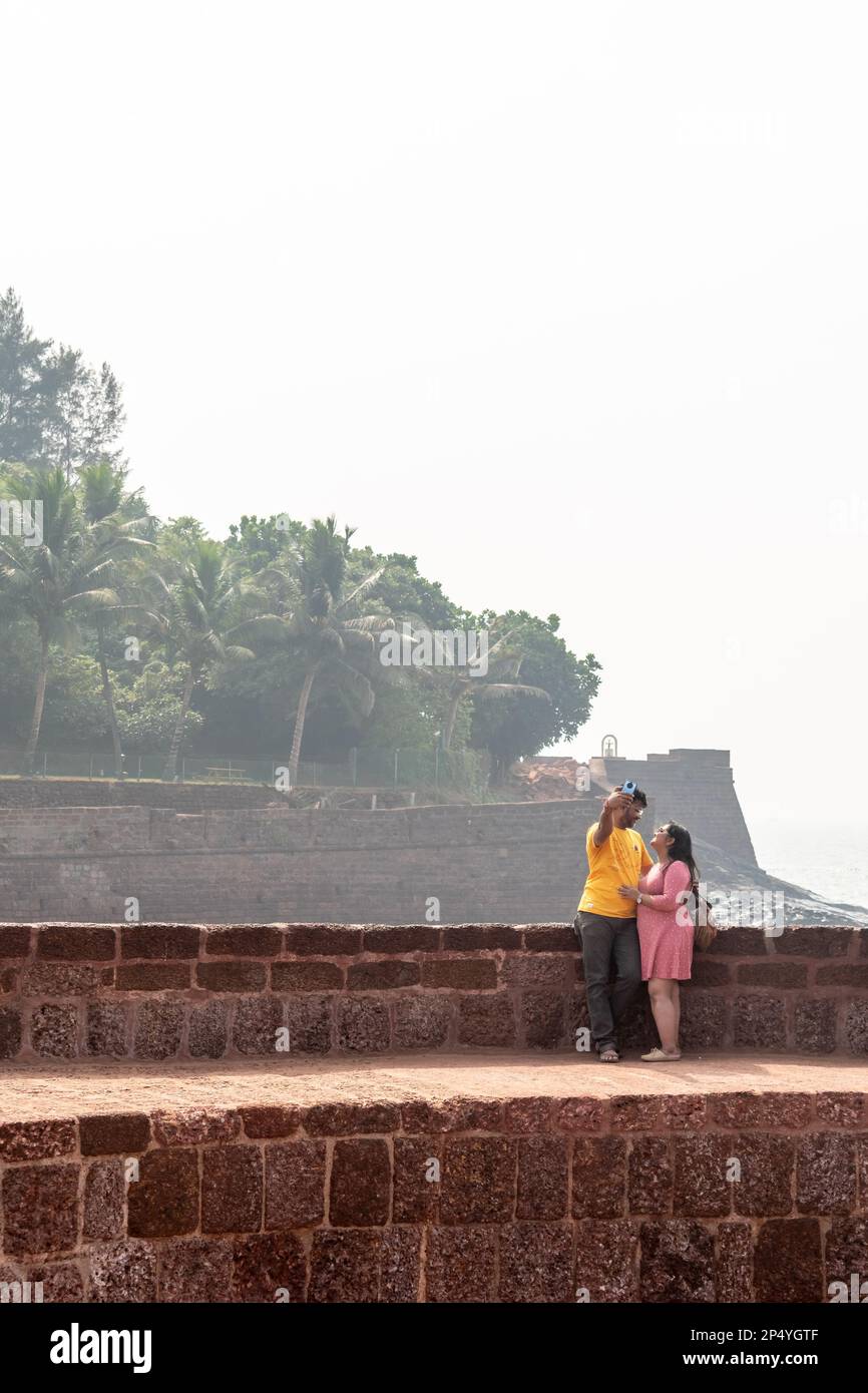Candolim, Goa, India January 2023 An Indian romantic couple taking a
