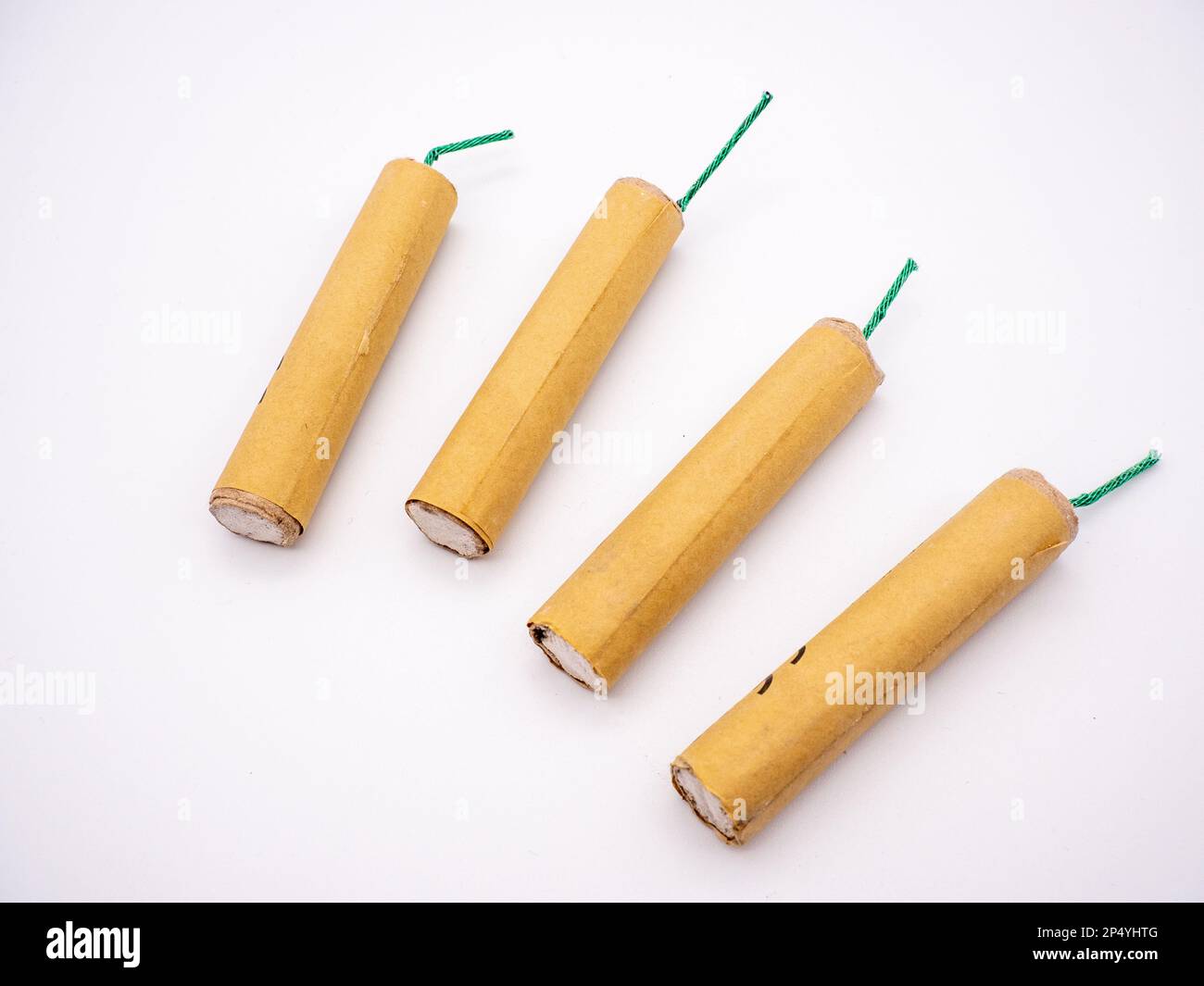 high explosive petards on white background Stock Photo