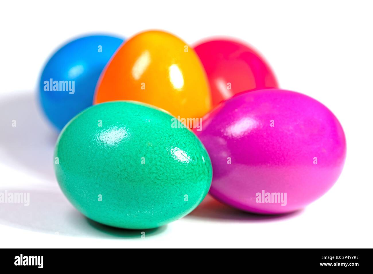 Colorful easter eggs against white background Stock Photo