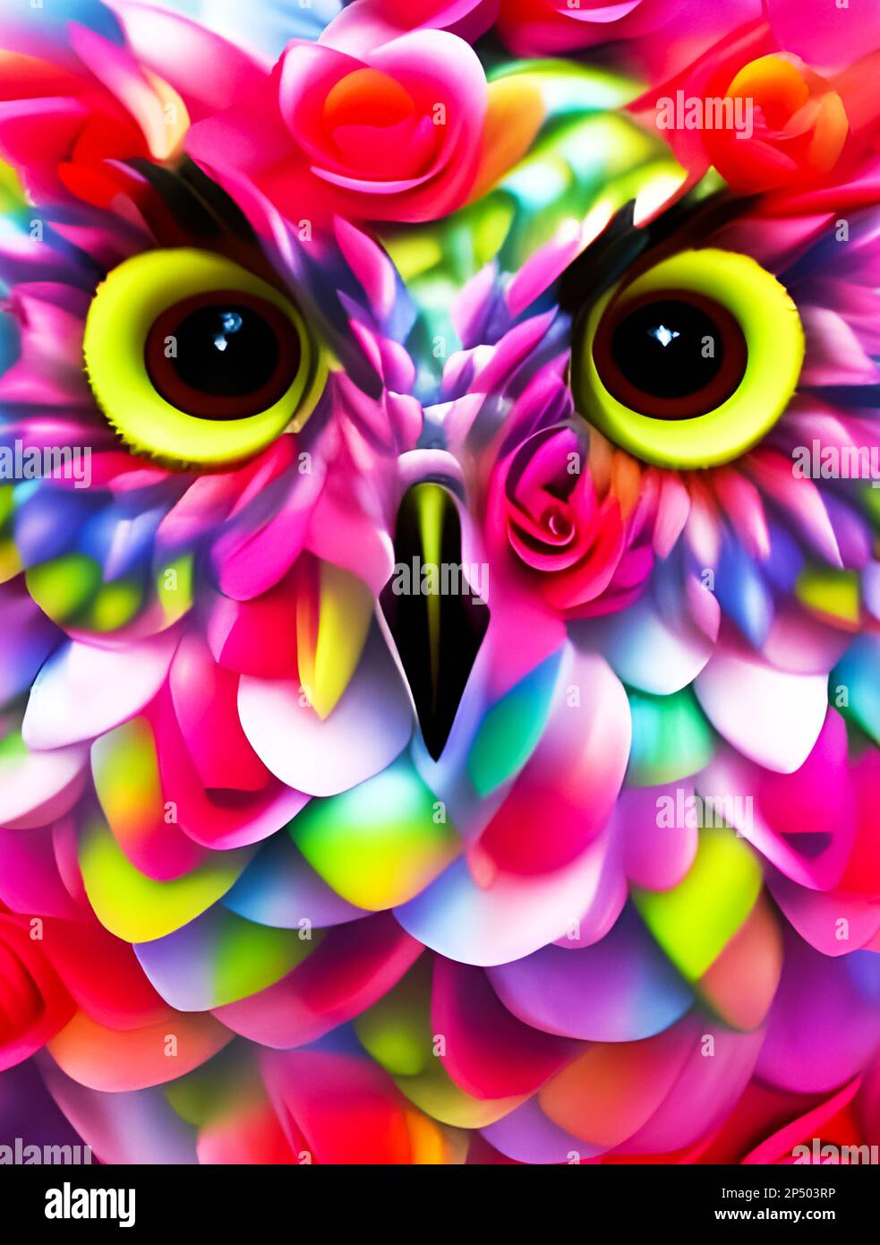 Abstract , multi-colored owl. Edited AI generated image Stock Photo