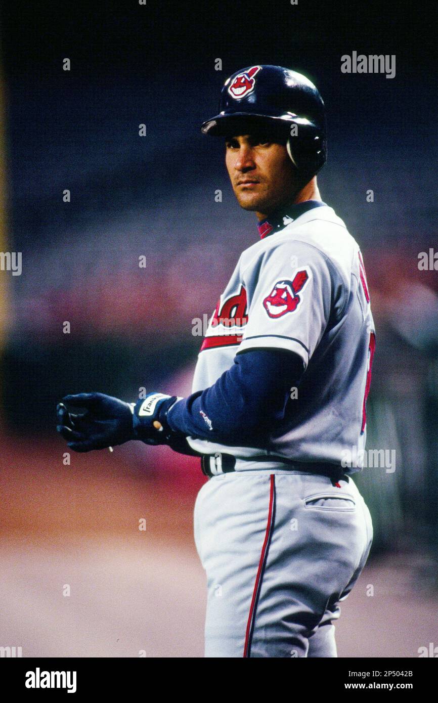 Omar Vizquel of the Cleveland Indians during a game at Anaheim Stadium in  Anaheim, California during the 1997 season.(Larry Goren/Four Seam Images  via AP Images Stock Photo - Alamy